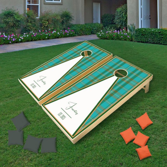 Modern Plaid Turquoise Triangle Cornhole Set (Creator Uploaded)