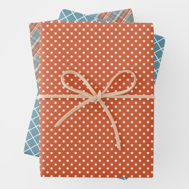 Modern Plaid White Stripes Polkadots Pattern Wrapping Paper Sheets (In situ)
