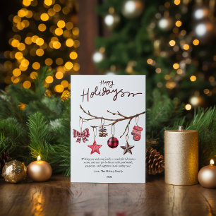 Modern Plaid Winter Rustic Pine Tree Flat Holiday Card