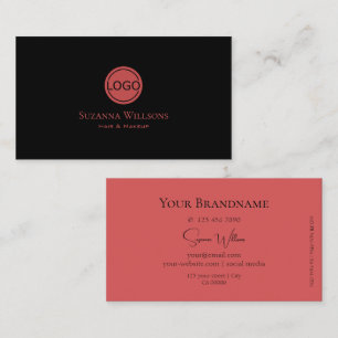 Modern Plain Black and Indian Red with Logo Simply Business Card