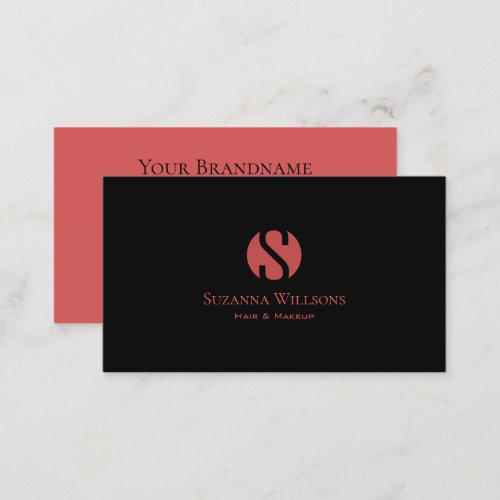 Modern Plain Black and Indian Red with Monogram Business Card