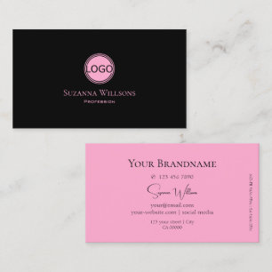 Modern Plain Black and Pink with Logo Professional Business Card