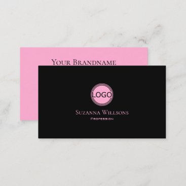 Modern Plain Black and Pink with Logo Professional Business Card