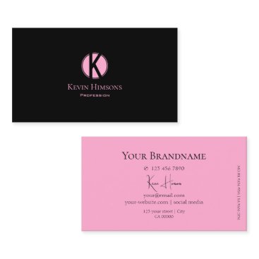 Modern Plain Black and Pink with Monogram Simple Business Card Modern Plain Black and Pink with Monogram Simple Business Card