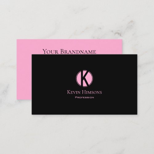 Modern Plain Black and Pink with Monogram Simple Business Card