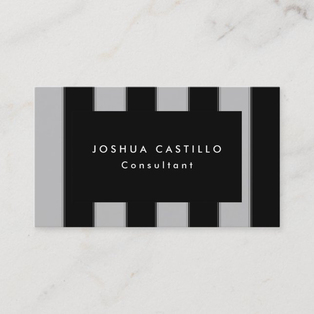 Modern Plain Black Gray Striped Professional Business Card (Front)