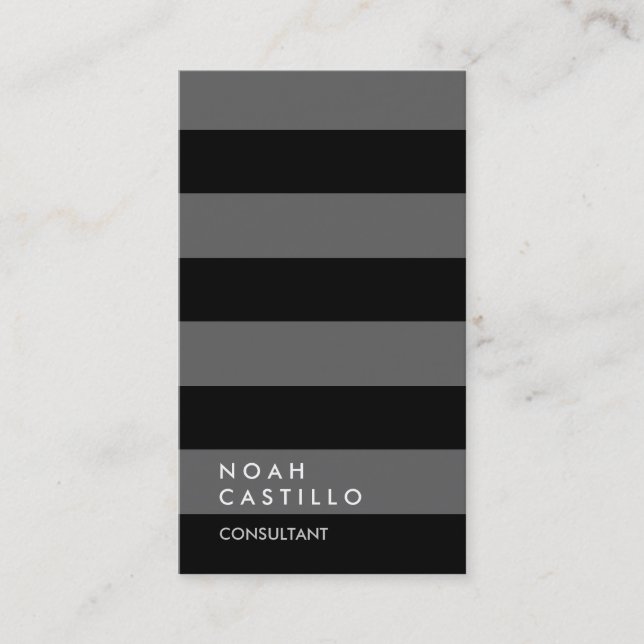 Modern Plain Black Grey Striped Trendy Consultant Business Card (Front)