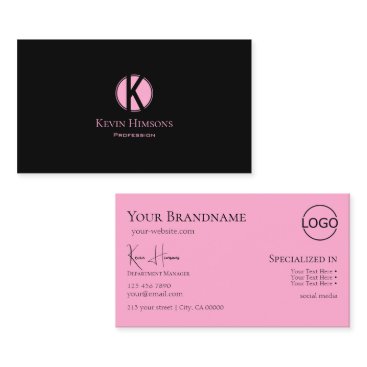 Modern Plain Black Pink with Monogram and Logo Business Card Modern Plain Black Pink with Monogram and Logo Business Card