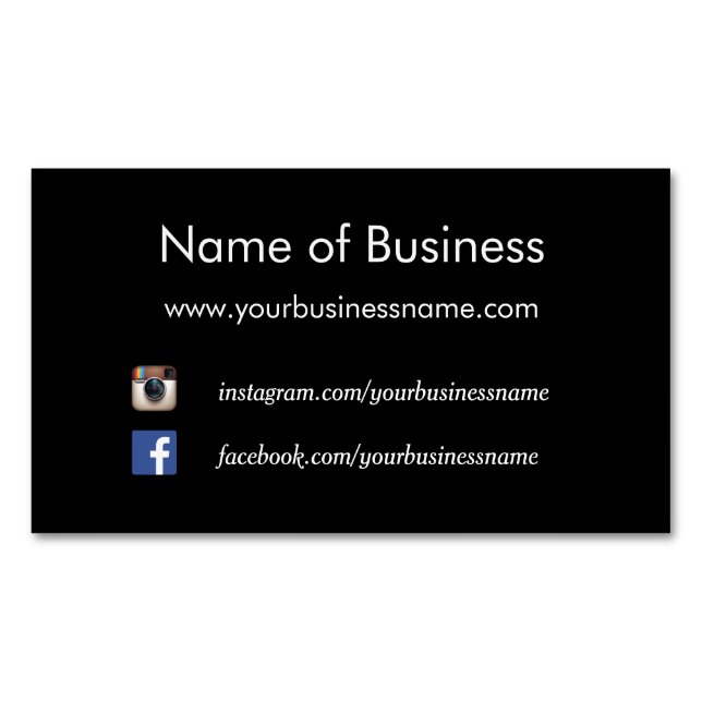 Modern Plain Black Social Media Websites Business Card Magnet (Front)