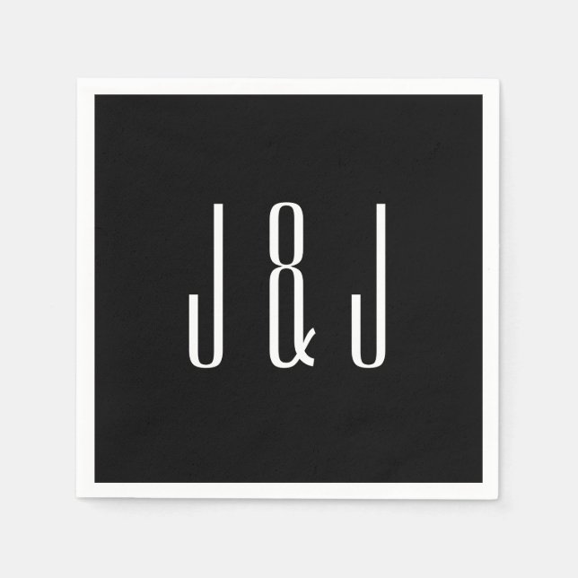 Modern Plain Black Wedding Napkins (Front)