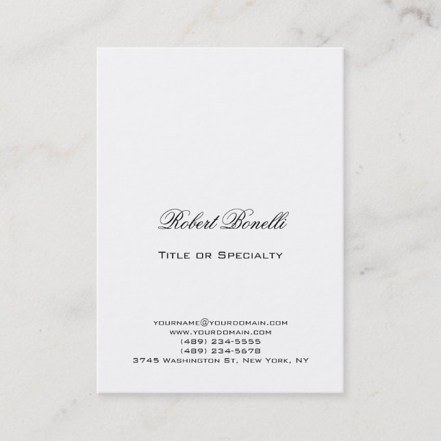 Modern Plain Black White Calligraphy Business Card (Front)