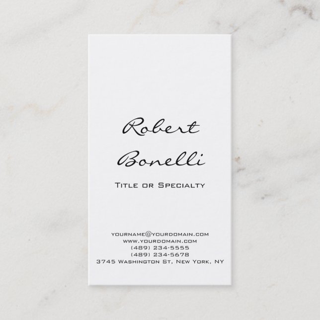 Modern Plain Black White Calligraphy Business Card (Front)