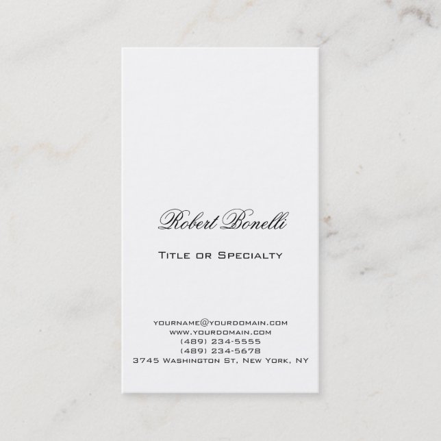 Modern Plain Black White Calligraphy Business Card (Front)