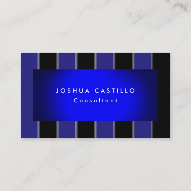 Modern Plain Blue Black Striped Professional Business Card (Front)
