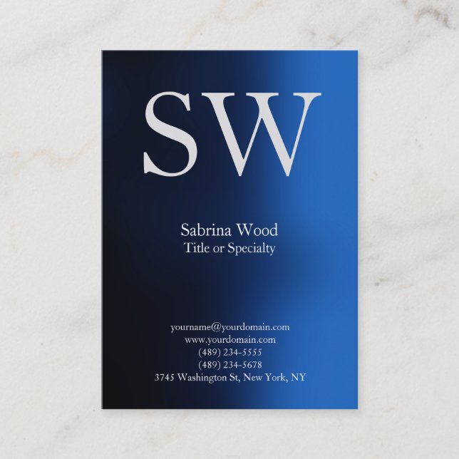 Modern plain blue professional monogram business card (Front)