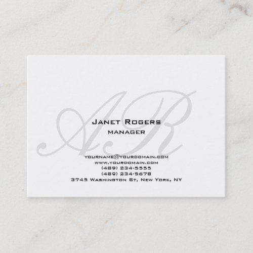 Modern plain chubby modern white grey monogram business card