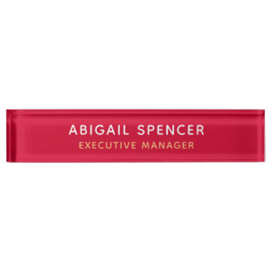 Modern Plain Classy Professional Cherry Red Desk Name Plate