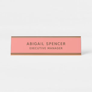 Modern Plain Classy Professional Coral Pink Desk Name Plate