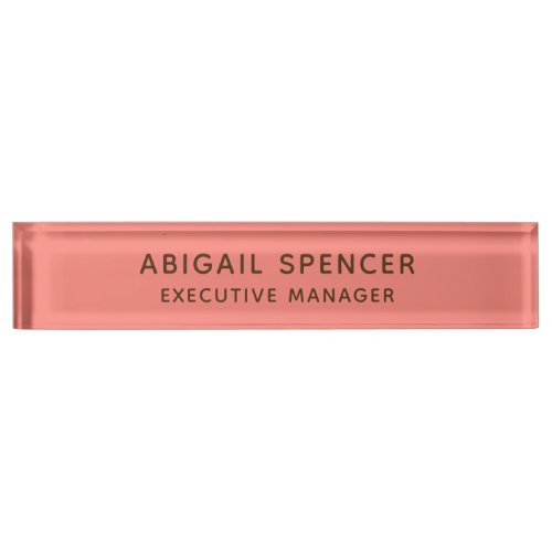 Modern Plain Classy Professional Coral Pink Desk Name Plate