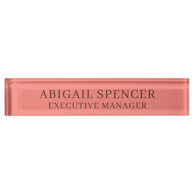 Modern Plain Classy Professional Coral Pink Desk Name Plate (Front)