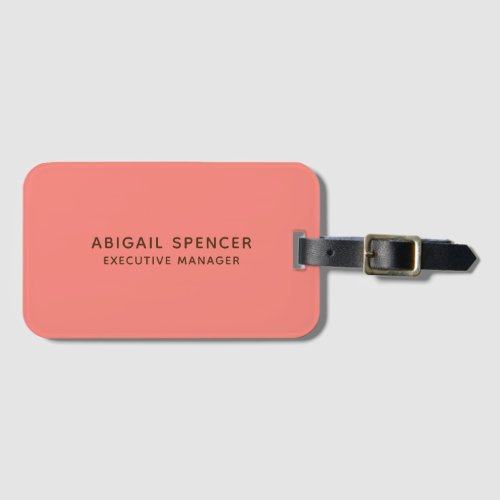 Modern Plain Classy Professional Coral Pink Luggage Tag