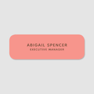 Modern Plain Classy Professional Coral Pink Name Tag