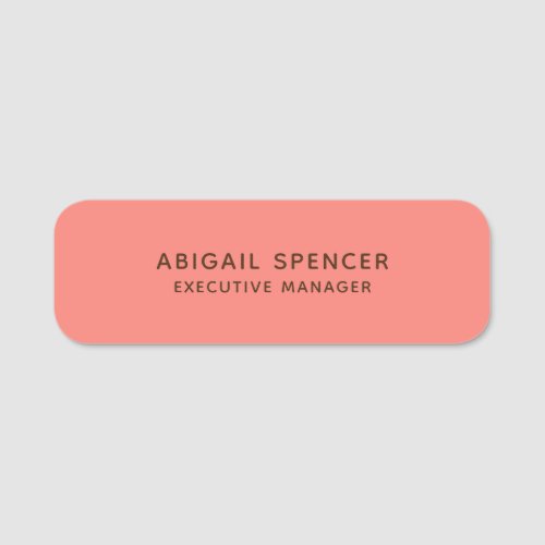 Modern Plain Classy Professional Coral Pink Name Tag