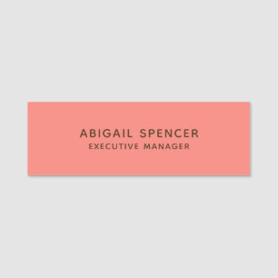 Modern Plain Classy Professional Coral Pink Name Tag
