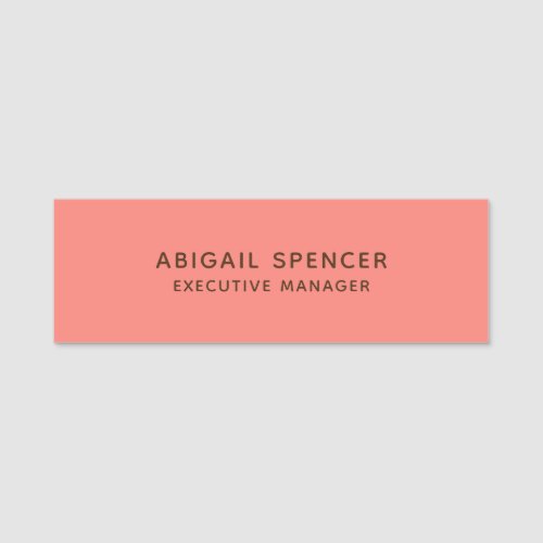 Modern Plain Classy Professional Coral Pink Name Tag