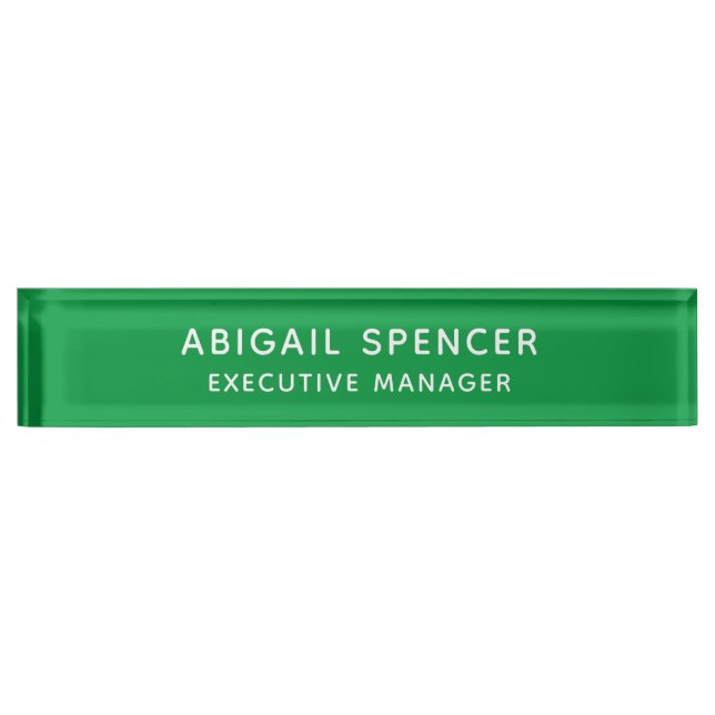 Modern Plain Classy Professional Kelly Green Desk Name Plate (Front)