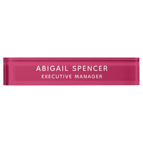 Modern Plain Classy Professional Rose Red Desk Name Plate