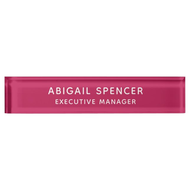 Modern Plain Classy Professional Rose Red Desk Name Plate (Front)