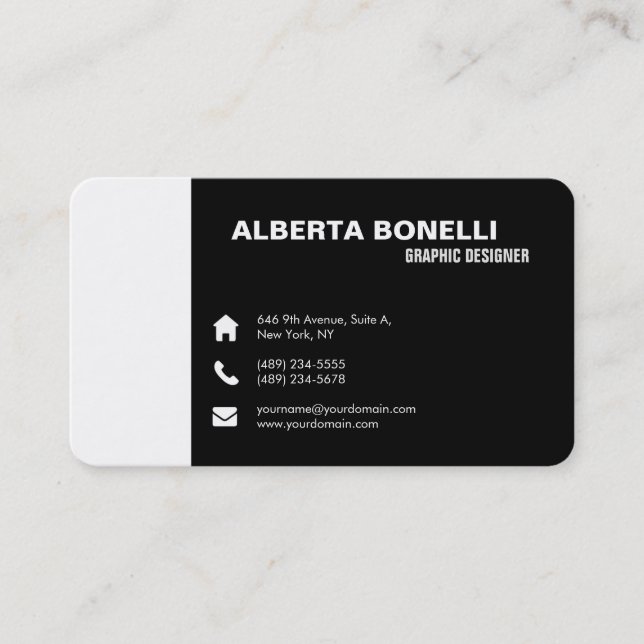 Modern Plain Elegant Minimalist Black White Business Card (Front)