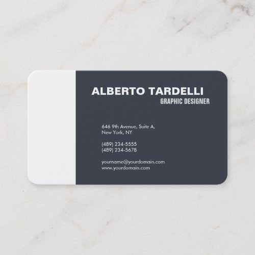 Modern Plain Elegant Minimalist Blue Grey White Business Card