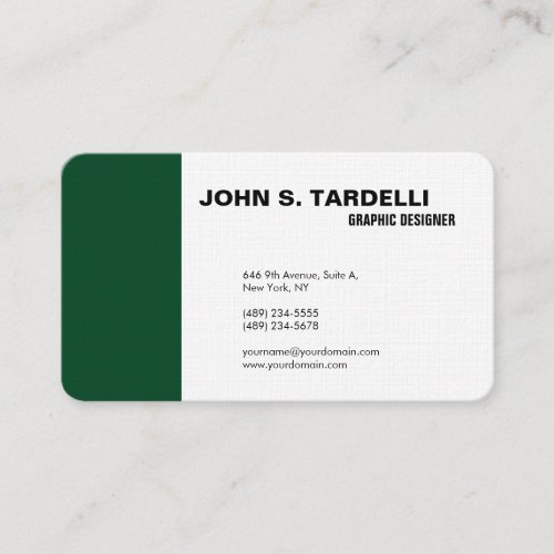 Modern Plain Elegant Minimalist Forest Green White Business Card