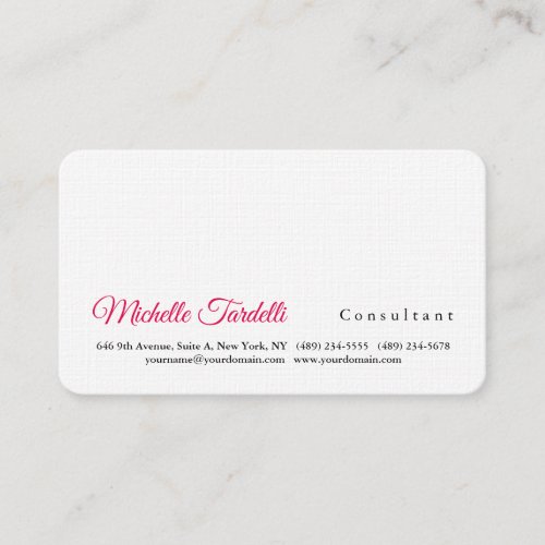Modern Plain Elegant Minimalist Pink Red White Business Card