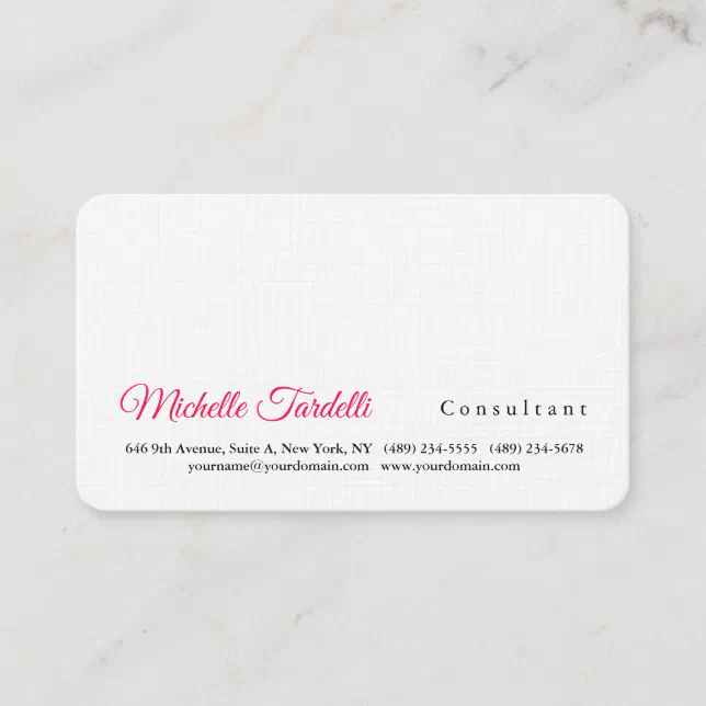 Modern Plain Elegant Minimalist Pink Red White Business Card | Zazzle