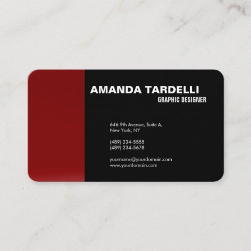 Modern Plain Elegant Minimalist Red Black Business Card