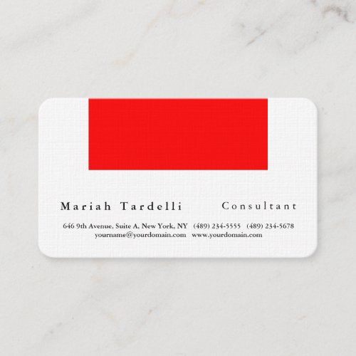 Modern Plain Elegant Minimalist Red White Business Card