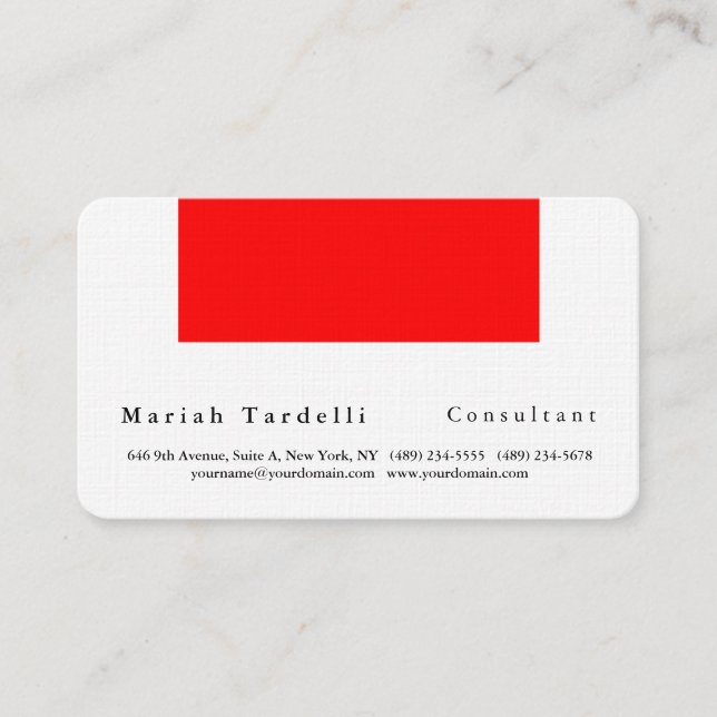 Modern Plain Elegant Minimalist Red White Business Card (Front)