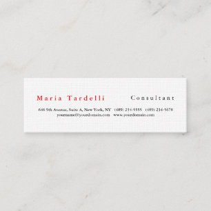 Modern Plain Elegant Minimalist Red White Mini Business Card
