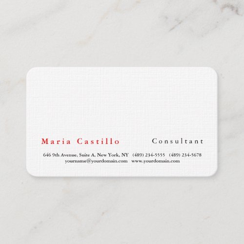 Modern Plain Elegant Minimalist White Business Card