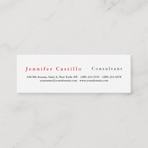 Modern Plain Elegant Minimalist White Mini Mini Business Card