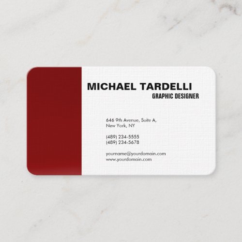 Modern Plain Elegant Simple Minimalist Red White Business Card