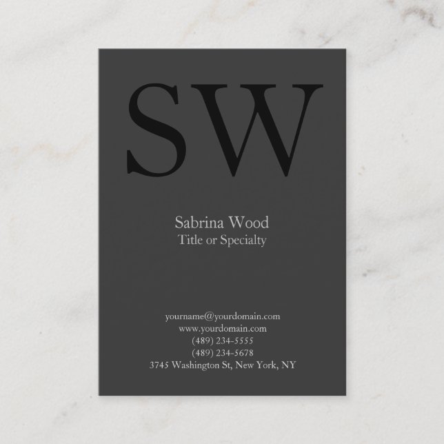 Modern plain gray black monogram business card (Front)