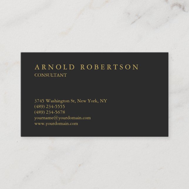 Modern Plain Gray Gold Professional Business Card (Front)