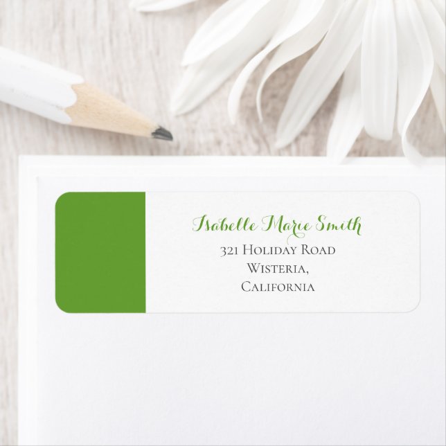 Modern Plain Green & White Wedding Return Address  Label (Insitu)