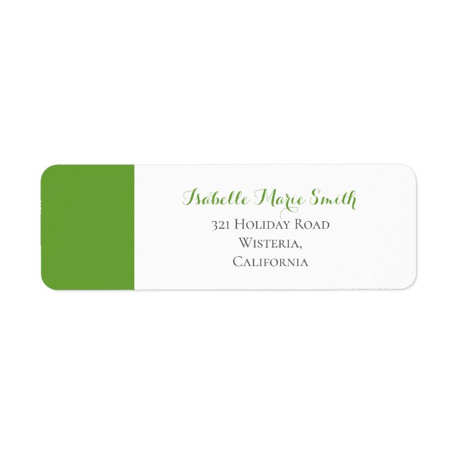 Modern Plain Green & White Wedding Return Address  Label (Front)