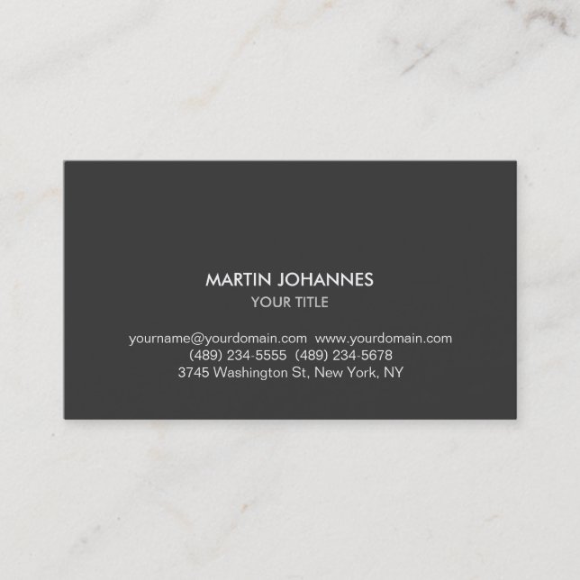 Modern Plain Grey Chic Professional Business Card (Front)