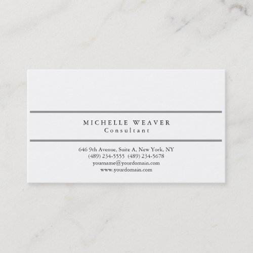Modern Plain Grey White Simple Professional Business Card